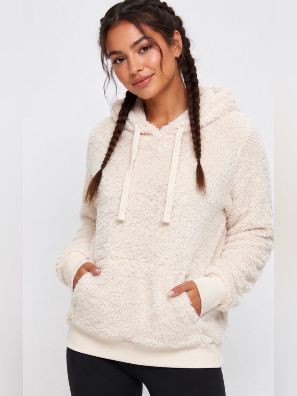 So Cozy Softest Sherpa Pullover Hoodie In Creamy Ivory Size XL